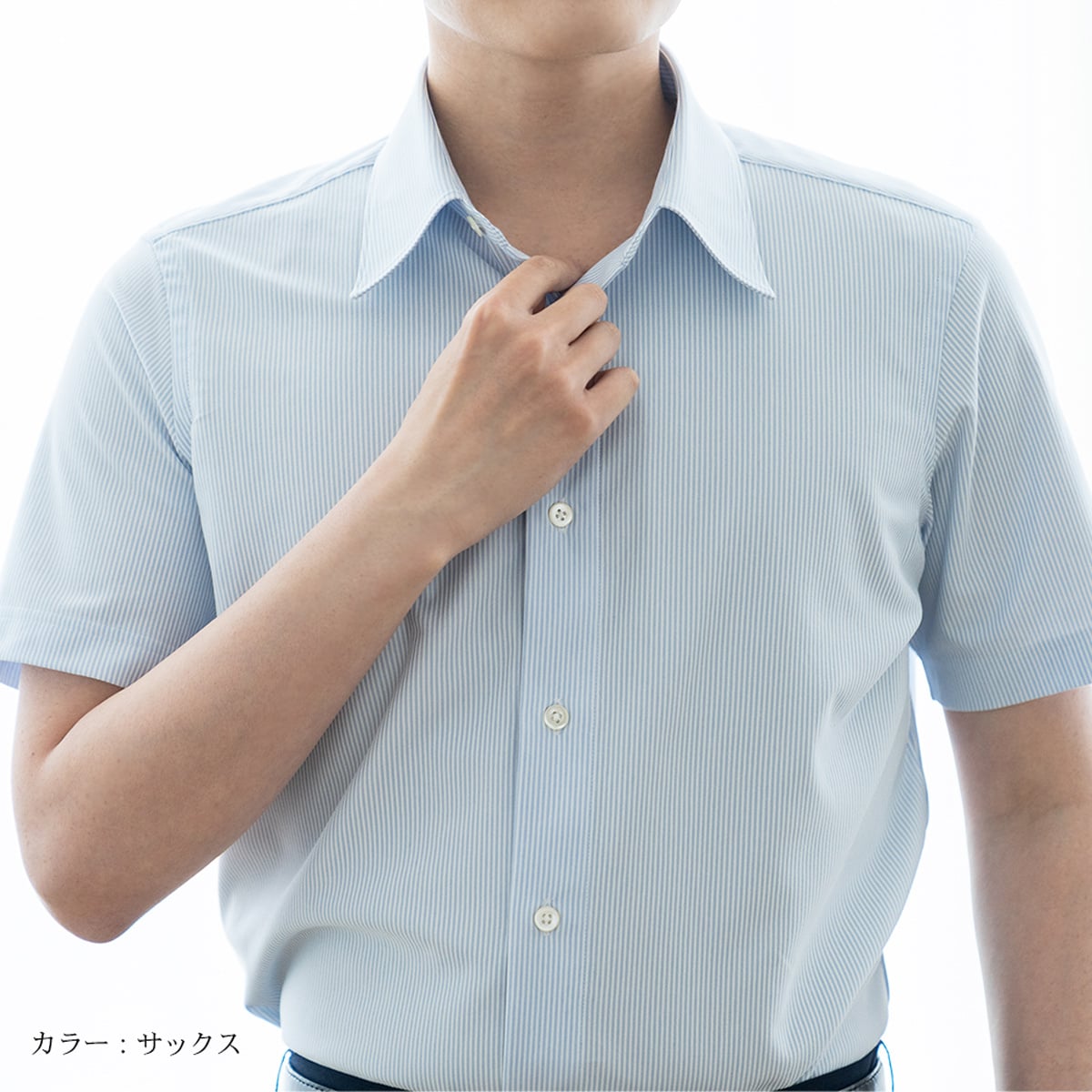 ★ヘアラインストライプ半袖ニットシャツ（レギュラーカラー）SHKJ23-028